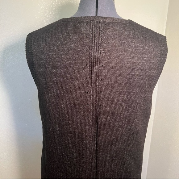 V-Neck Tunic Sweater Vest Dark Charcoal Gray Buttons - Picture 7 of 9